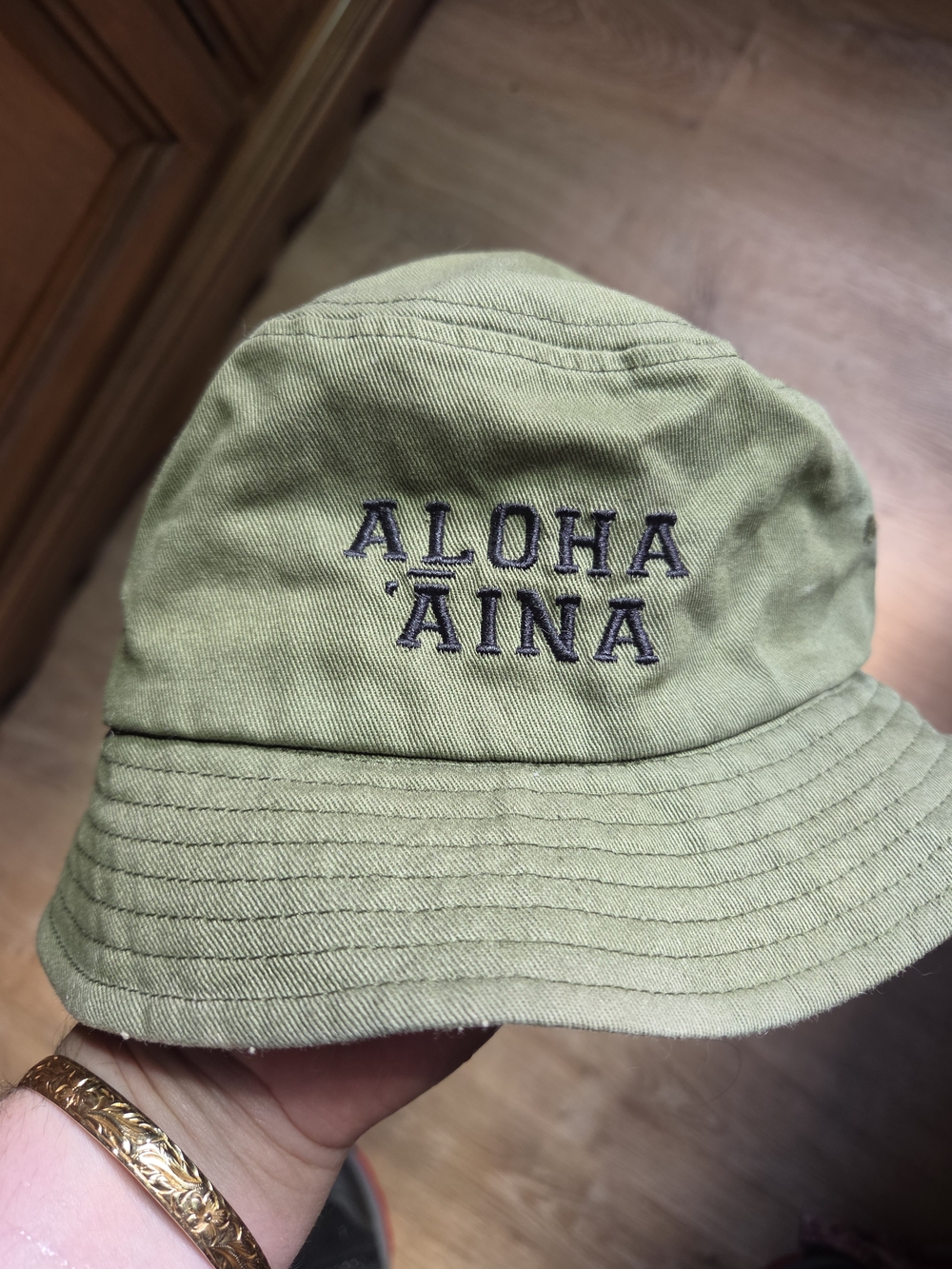 ALOHA 'AINA Olive Green Embroidered Bucket Hat